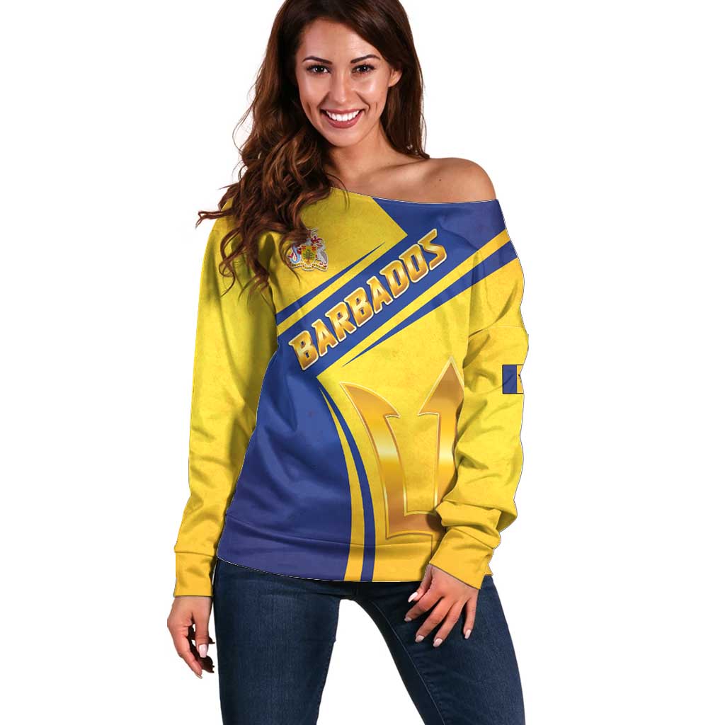 Barbados Gold Trident Off Shoulder Sweater With Coat Of Arms