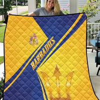 Barbados quilt with blue-and-gold trident emblem, diagonal stripe, quilted fabric