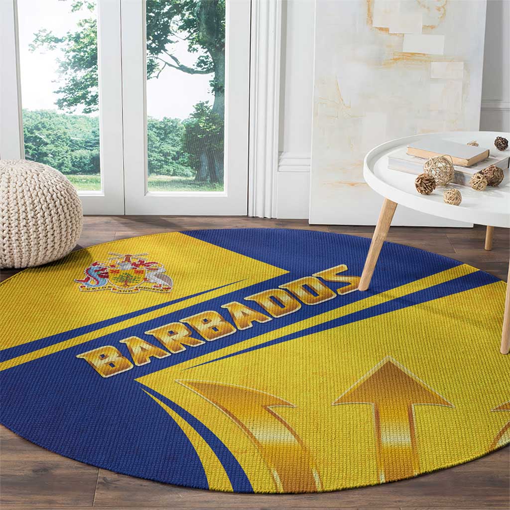 Barbados Gold Trident Round Carpet With Coat Of Arms