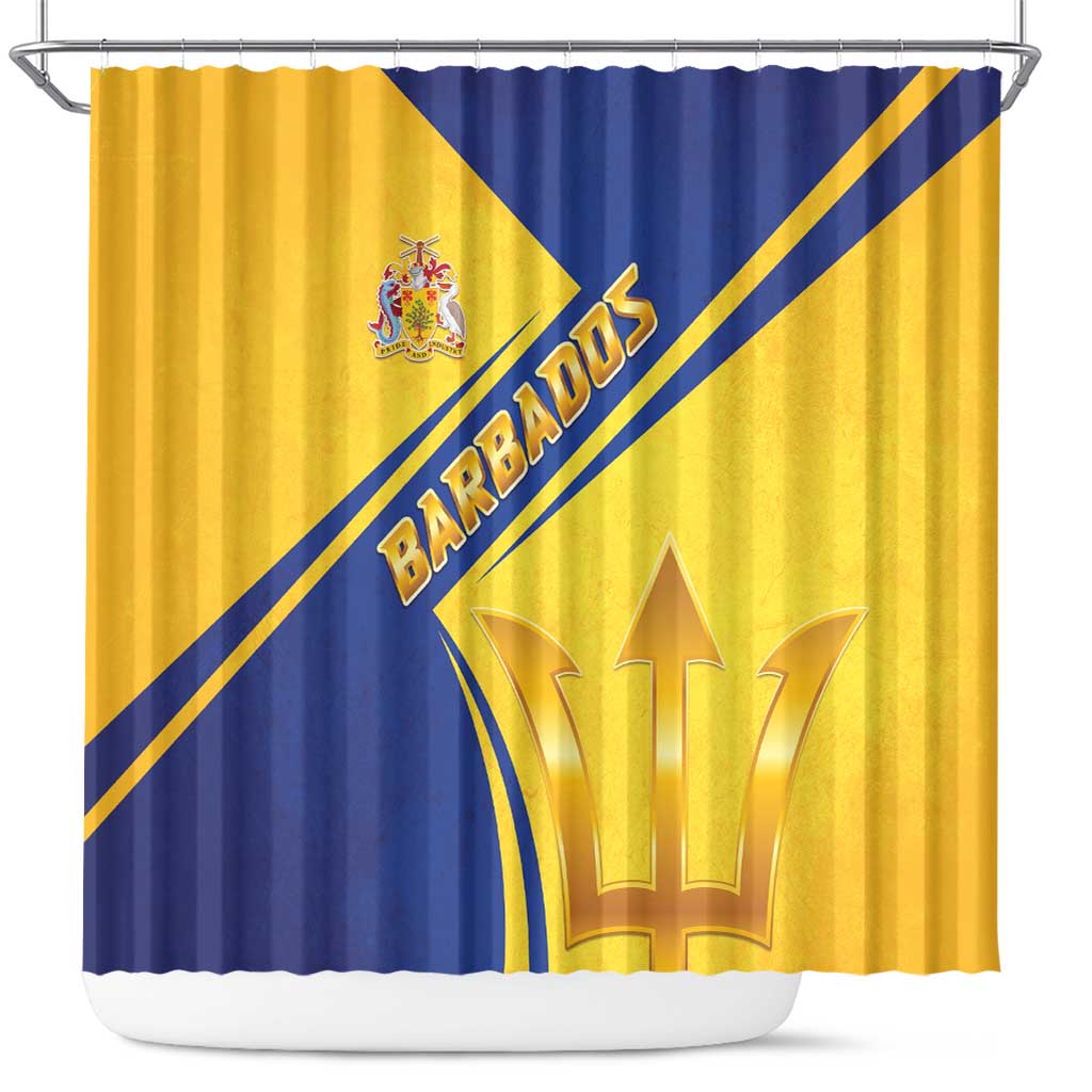 Barbados Gold Trident Shower Curtain With Coat Of Arms