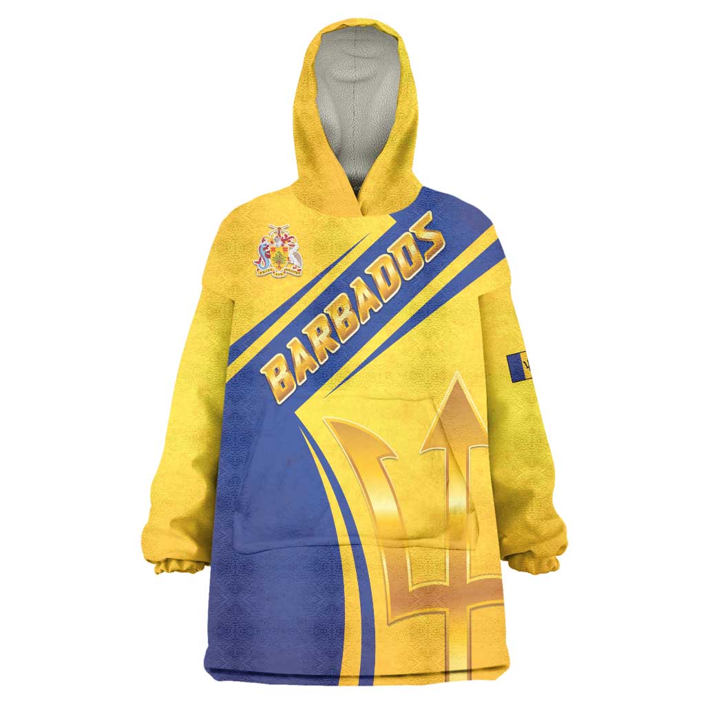 Barbados Gold Trident Wearable Blanket Hoodie With Coat Of Arms