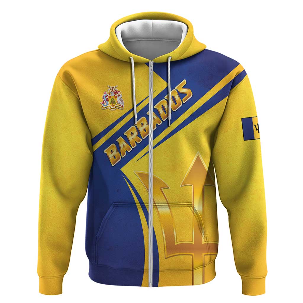 Barbados Gold Trident Zip Hoodie With Coat Of Arms