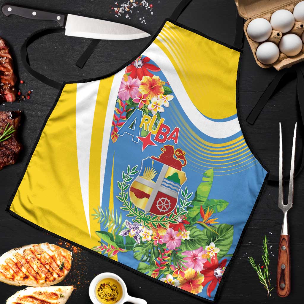 Aruba Apron Coat Of Arms With Tropical Flowers