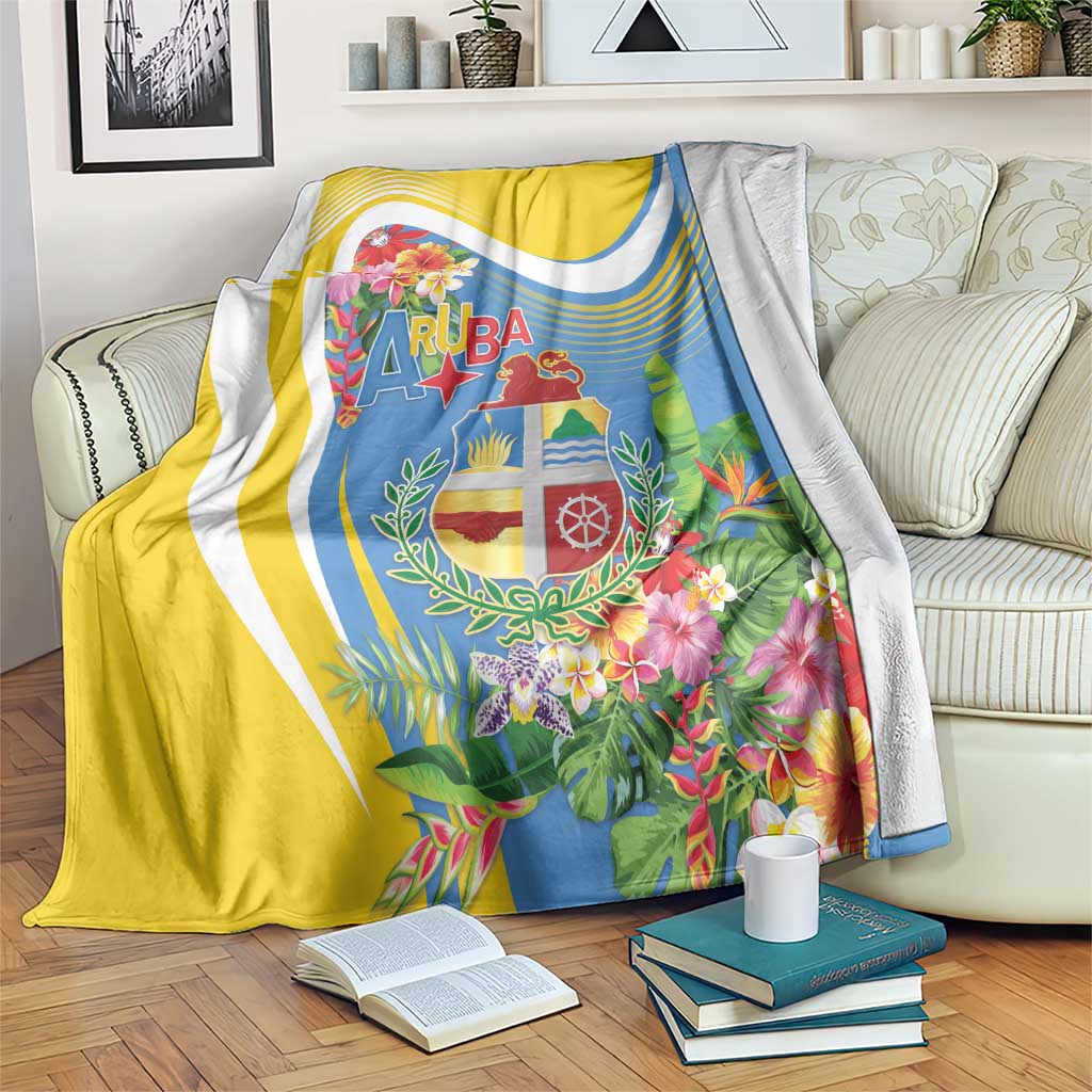 Aruba Blanket Coat Of Arms With Tropical Flowers
