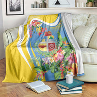 Aruba Blanket Coat Of Arms With Tropical Flowers