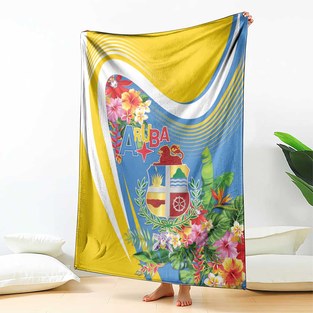 Aruba Blanket Coat Of Arms With Tropical Flowers