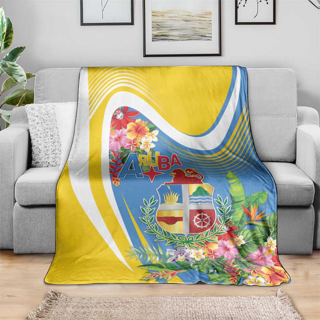 Aruba Blanket Coat Of Arms With Tropical Flowers