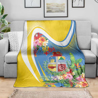 Aruba Blanket Coat Of Arms With Tropical Flowers