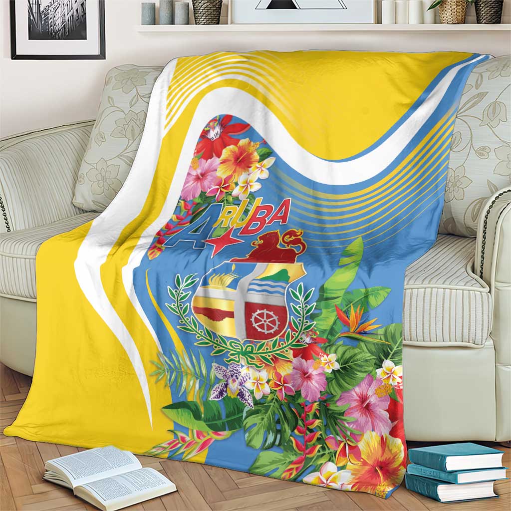 Aruba Blanket Coat Of Arms With Tropical Flowers