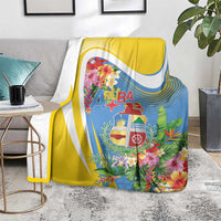 Aruba Blanket Coat Of Arms With Tropical Flowers