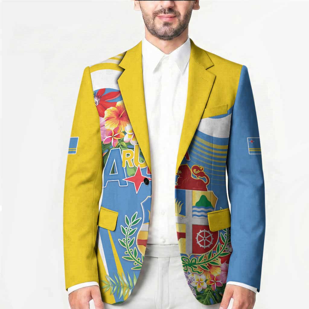 Aruba Blazer Coat Of Arms With Tropical Flowers