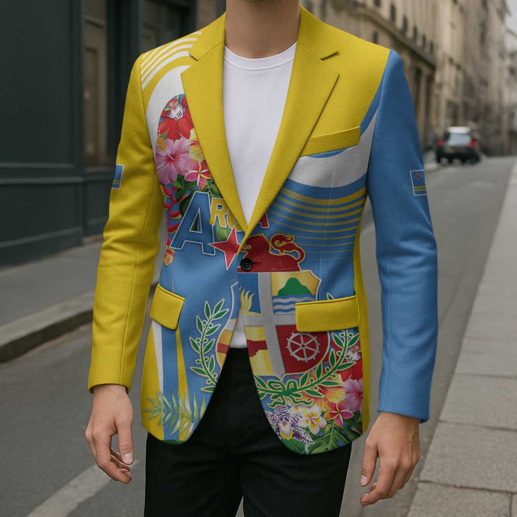 Aruba Blazer Coat Of Arms With Tropical Flowers
