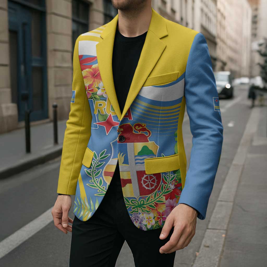 Aruba Blazer Coat Of Arms With Tropical Flowers