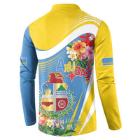 Aruba Button Sweatshirt Coat Of Arms With Tropical Flowers