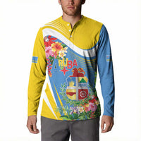 Aruba Button Sweatshirt Coat Of Arms With Tropical Flowers