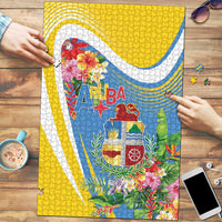 Aruba Puzzle Coat Of Arms With Tropical Flowers