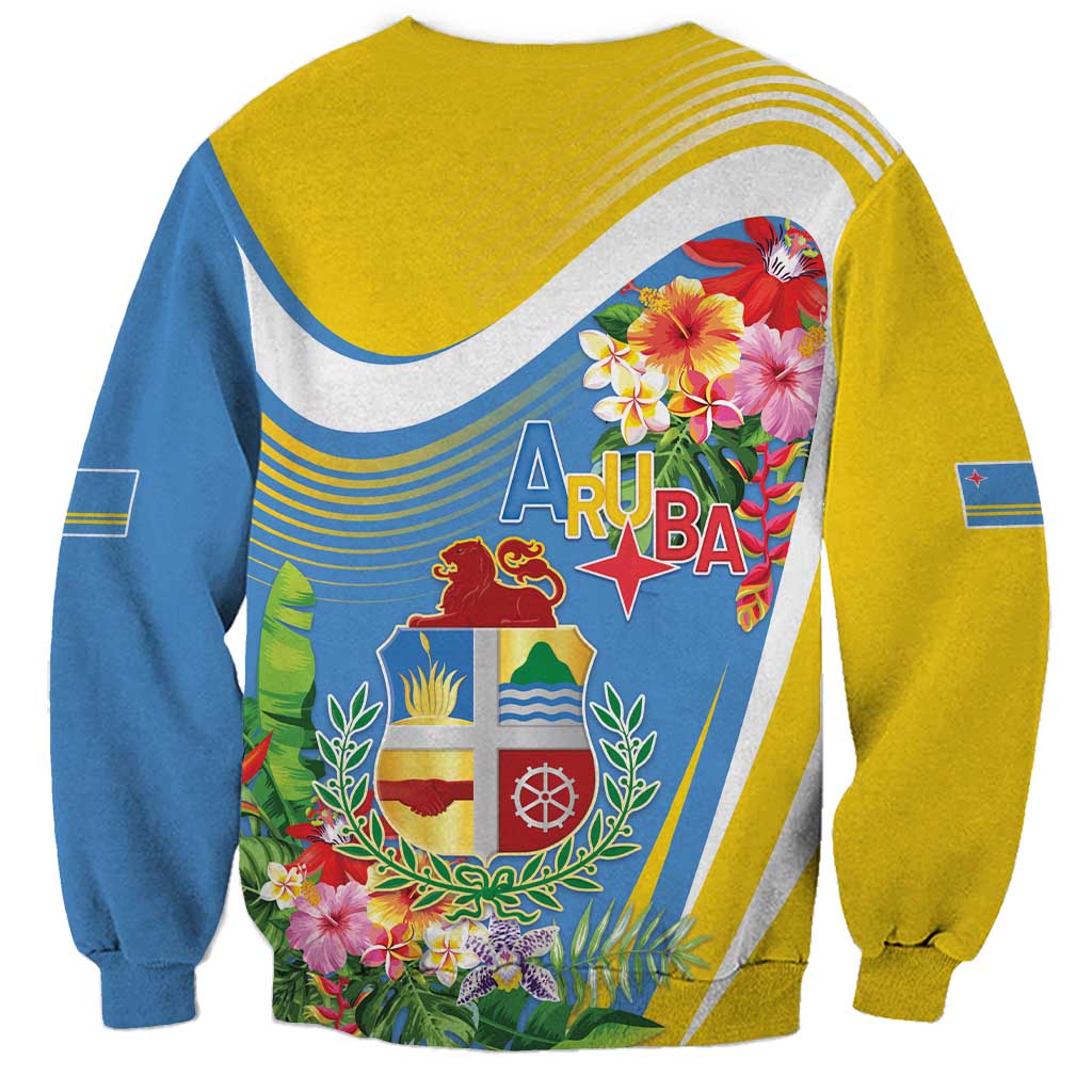 Aruba Sweatshirt Coat Of Arms With Tropical Flowers