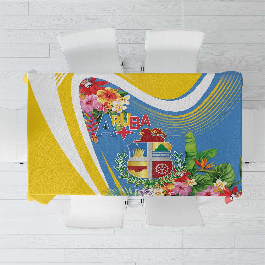Aruba Tablecloth Coat Of Arms With Tropical Flowers