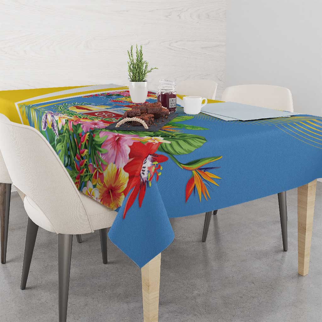 Aruba Tablecloth Coat Of Arms With Tropical Flowers