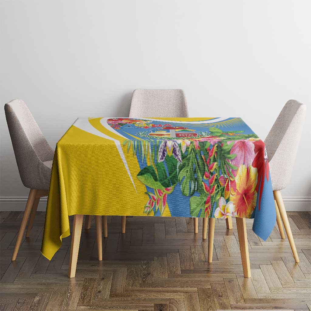 Aruba Tablecloth Coat Of Arms With Tropical Flowers