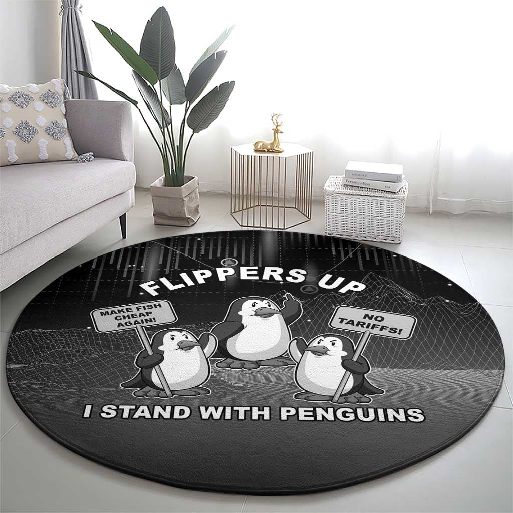 Funny Penguin Resist Round Carpet Flippers Up I Stand With Penguins