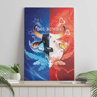 Canvas wall art with blue and red split design, featuring two animal heads