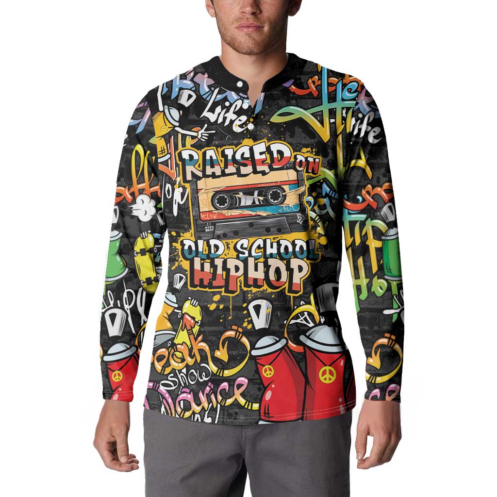 Raised On Hip Hop Button Sweatshirt Graffiti Art Style - Wonder Print Shop