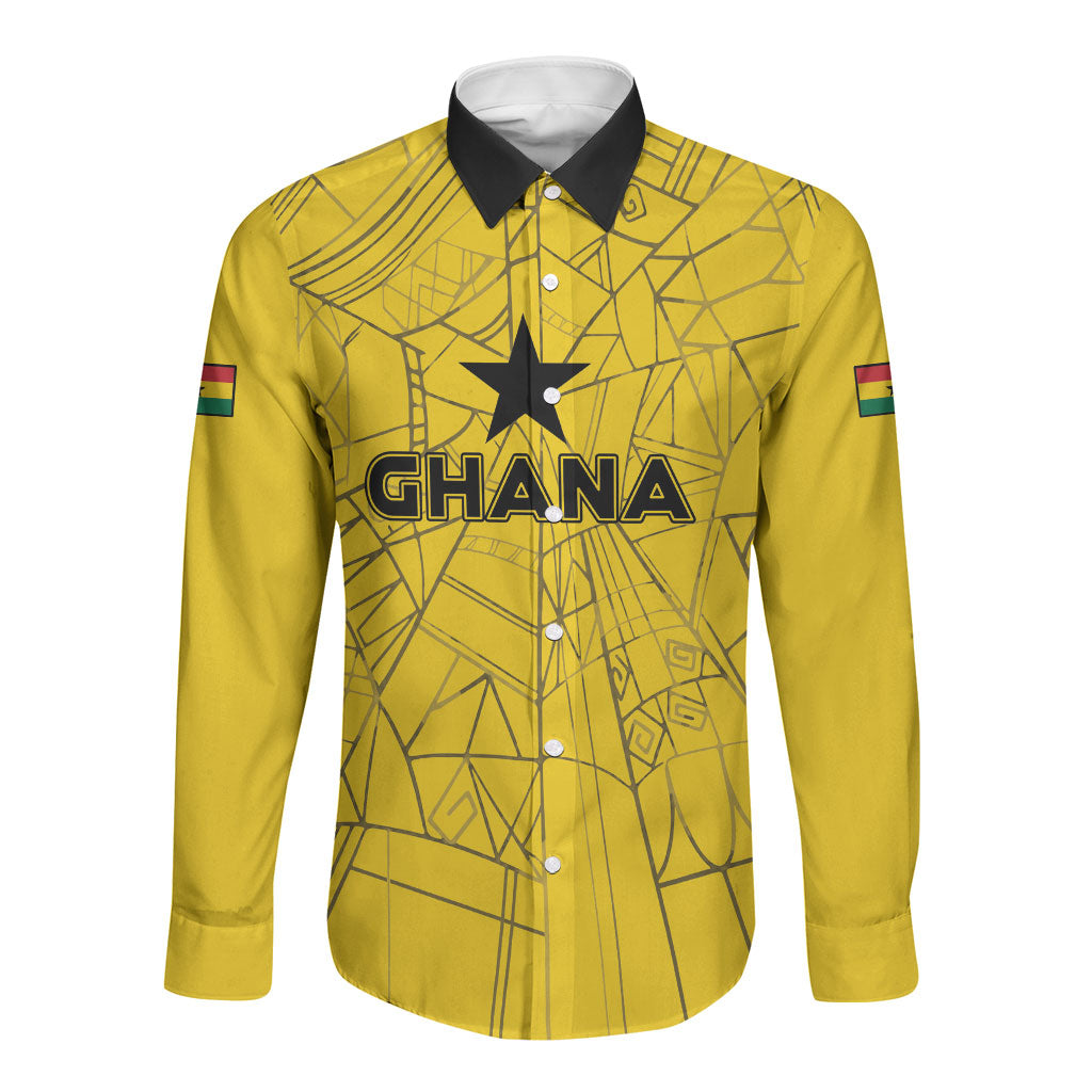 Custom Ghana Football 2026 Long Sleeve Button Shirt Black Stars Never Fall Yellow Version