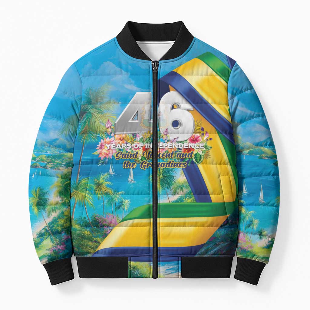Saint Vincent And The Grenadines Bomber Puffer Jacket 46 Years Of Independence - Wonder Print Shop