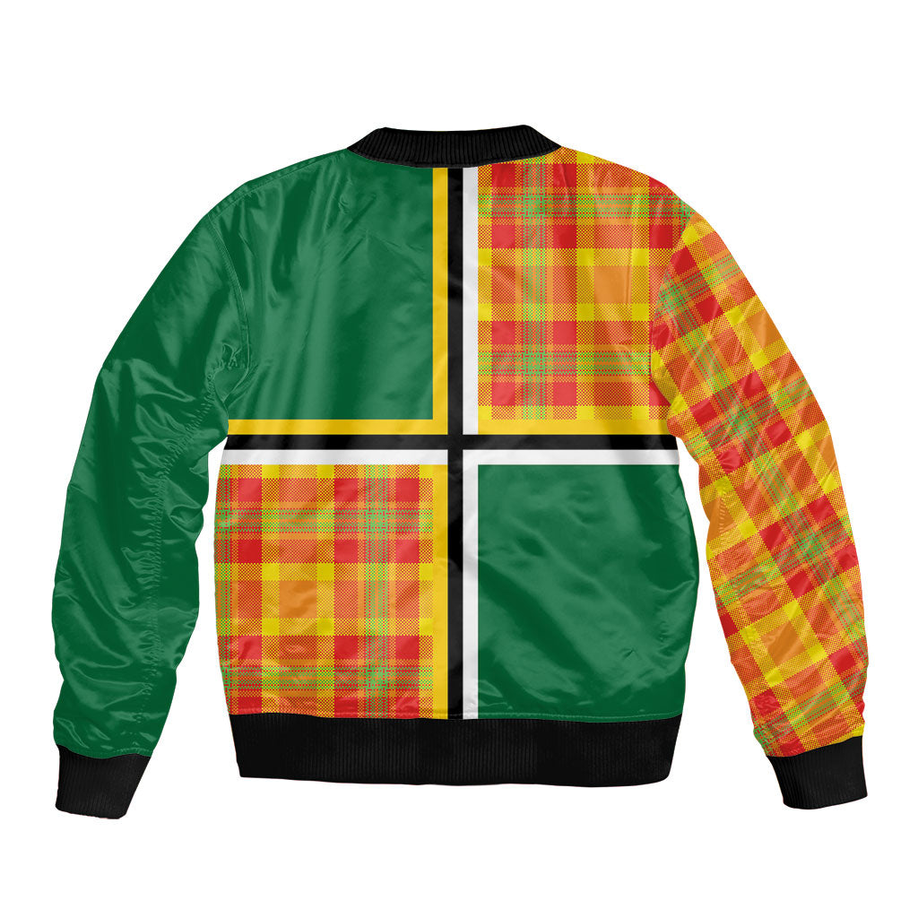 Dominica Creole Day Bomber Jacket Coat Of Arms Madras Plaid Pattern