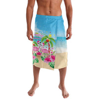 Blue holiday lavalava sarong with flamingo and tropical flower print