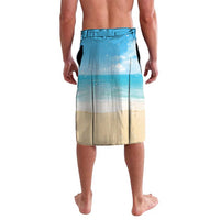 Blue and tan holiday lavalava sarong with gradient panel and drawstring