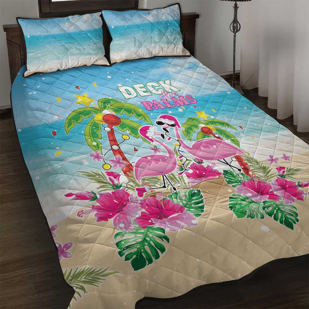 Hawaii Christmas Quilt Bed Set Deck The Palms Holiday Flamingos LT05 - Wonder Print Shop