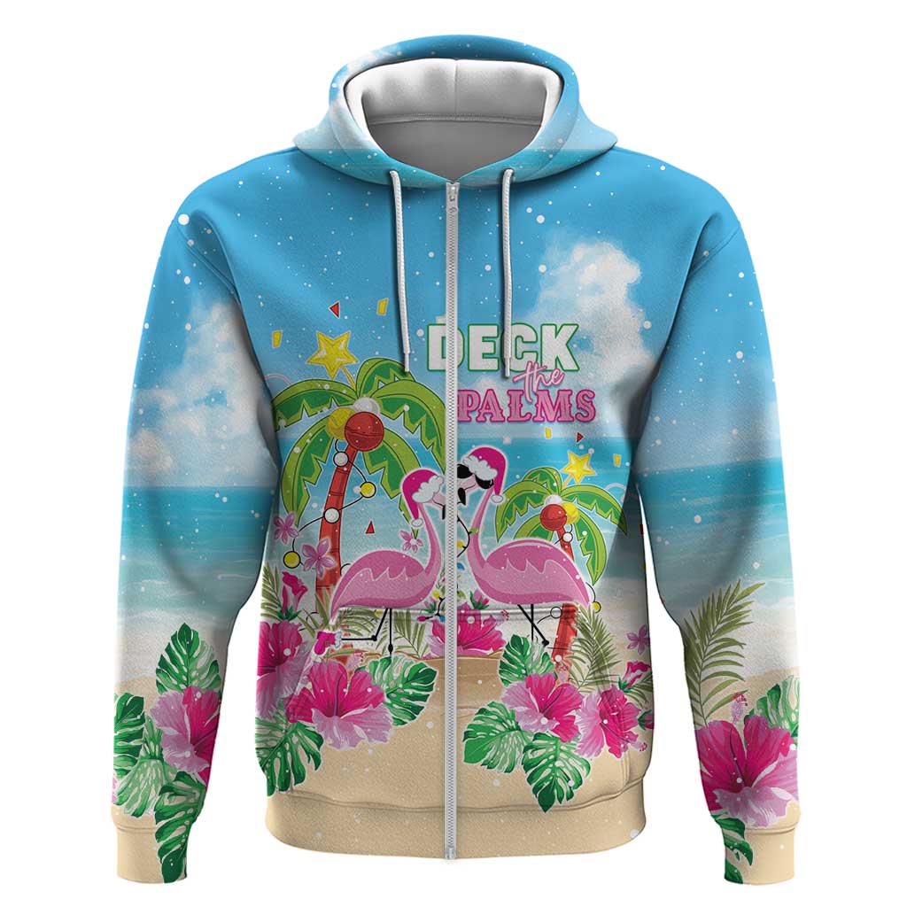 Hawaii Christmas Zip Hoodie Deck The Palms Holiday Flamingos LT05 - Wonder Print Shop