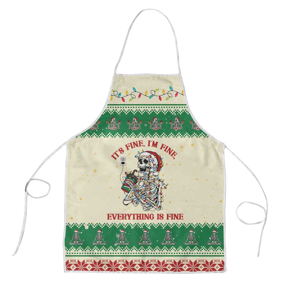 Funny Skeleton Christmas Apron It's Fine I'm Fine Everything Is Fine - Wonder Print Shop