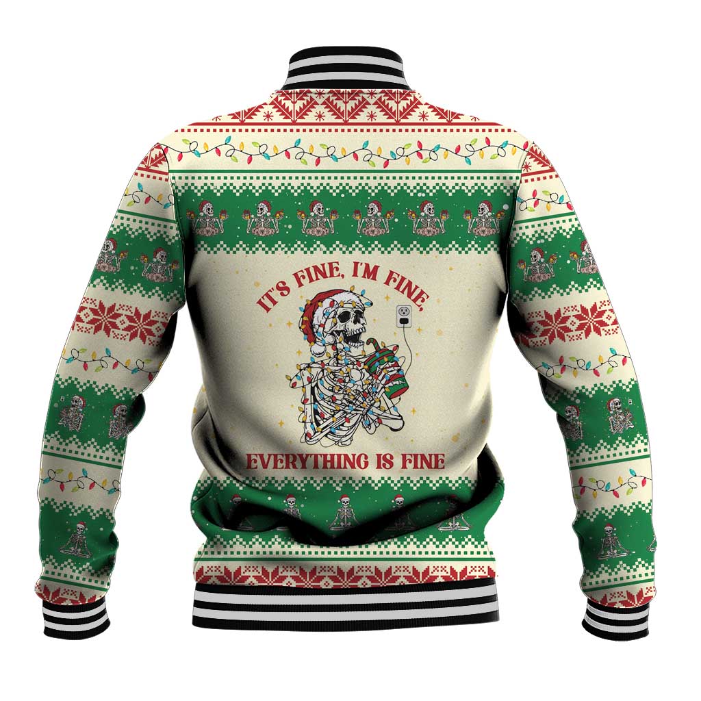 Funny Skeleton Christmas Baseball Jacket It's Fine I'm Fine Everything Is Fine - Wonder Print Shop