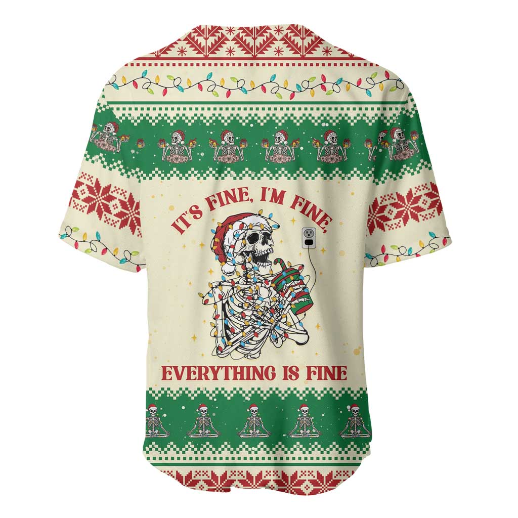 Funny Skeleton Christmas Baseball Jersey It's Fine I'm Fine Everything Is Fine - Wonder Print Shop