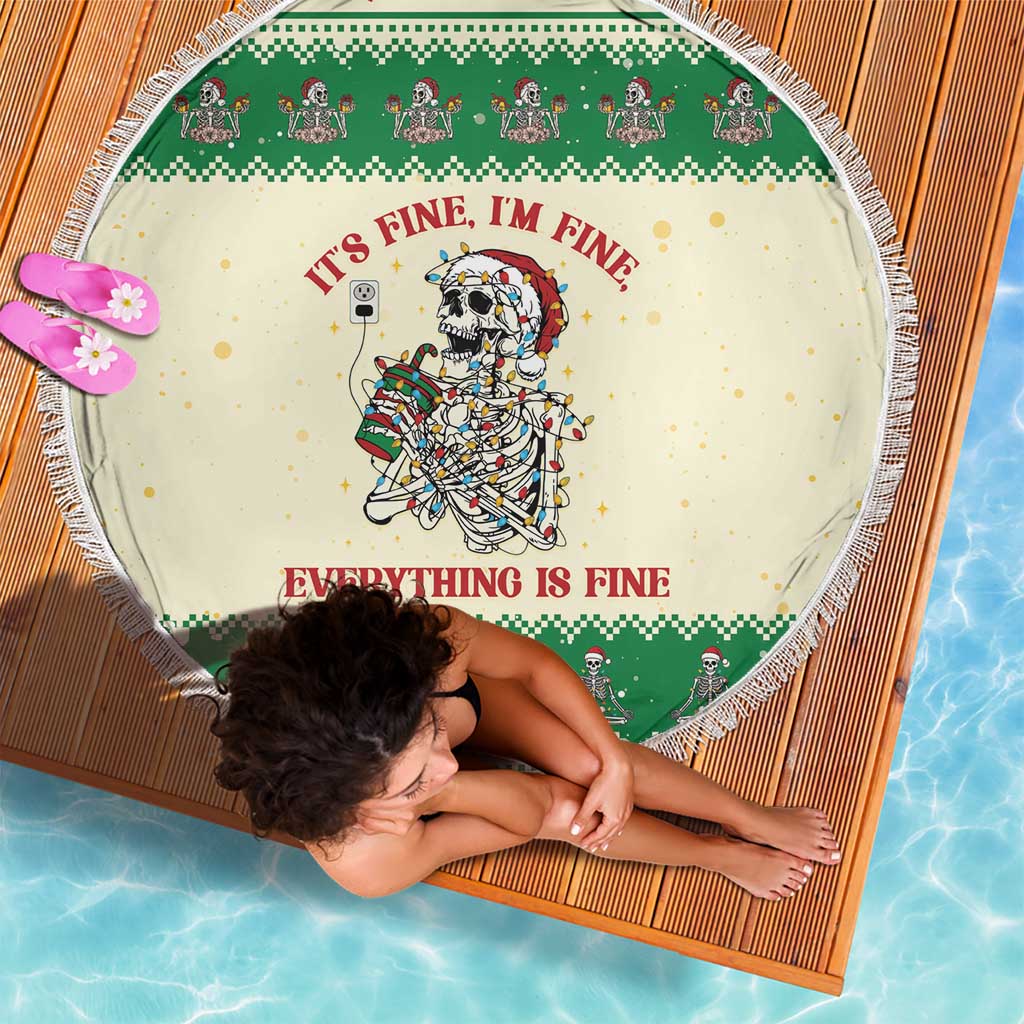 Funny Skeleton Christmas Beach Blanket It's Fine I'm Fine Everything Is Fine - Wonder Print Shop