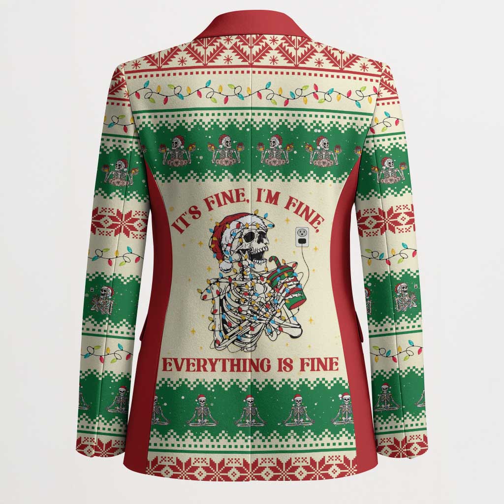 Funny Skeleton Christmas Blazer It's Fine I'm Fine Everything Is Fine - Wonder Print Shop