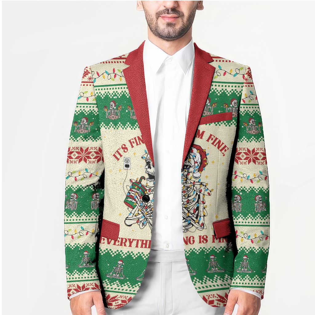 Funny Skeleton Christmas Blazer It's Fine I'm Fine Everything Is Fine - Wonder Print Shop