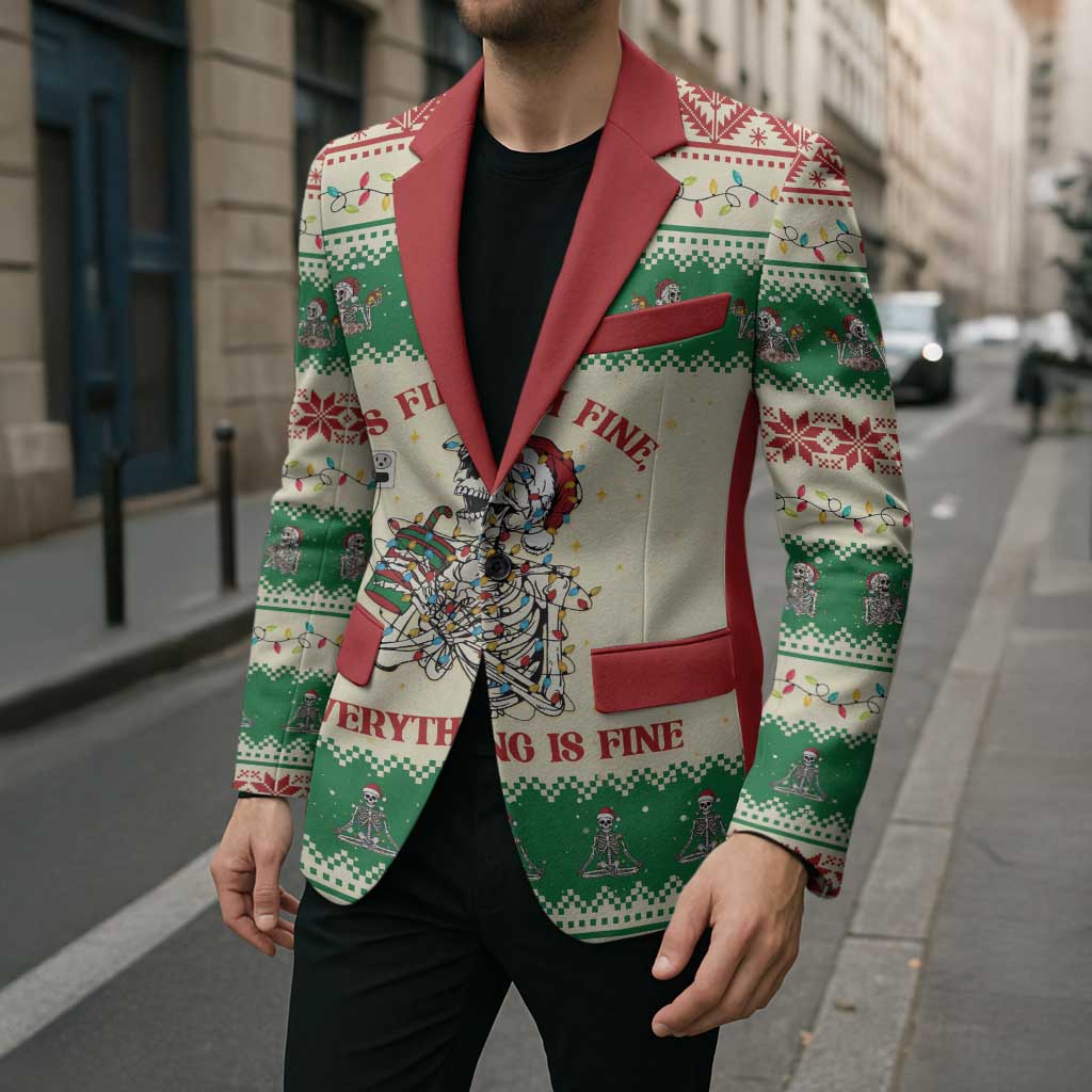 Funny Skeleton Christmas Blazer It's Fine I'm Fine Everything Is Fine - Wonder Print Shop