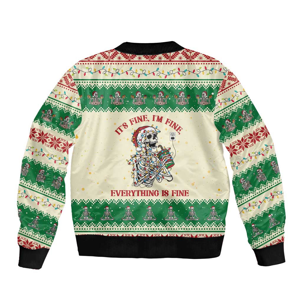 Funny Skeleton Christmas Bomber Jacket It's Fine I'm Fine Everything Is Fine - Wonder Print Shop
