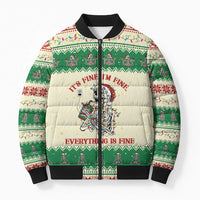 Funny Skeleton Christmas Bomber Puffer Jacket It's Fine I'm Fine Everything Is Fine - Wonder Print Shop