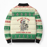 Funny Skeleton Christmas Bomber Puffer Jacket It's Fine I'm Fine Everything Is Fine - Wonder Print Shop