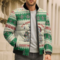 Funny Skeleton Christmas Bomber Puffer Jacket It's Fine I'm Fine Everything Is Fine - Wonder Print Shop