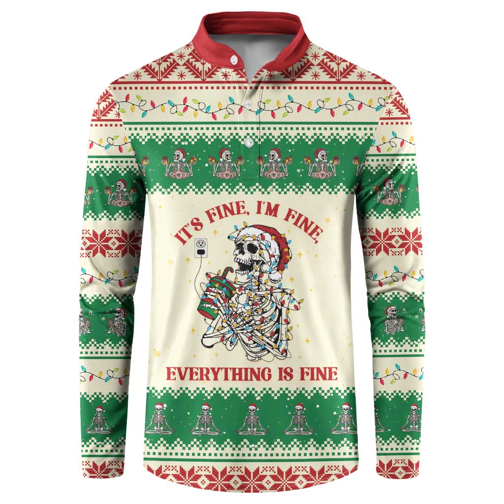 Funny Skeleton Christmas Button Sweatshirt It's Fine I'm Fine Everything Is Fine - Wonder Print Shop