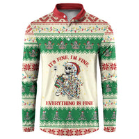 Funny Skeleton Christmas Button Sweatshirt It's Fine I'm Fine Everything Is Fine - Wonder Print Shop