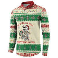 Funny Skeleton Christmas Button Sweatshirt It's Fine I'm Fine Everything Is Fine - Wonder Print Shop