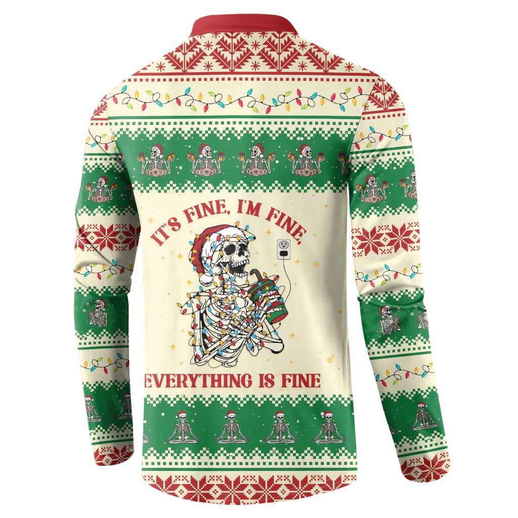 Funny Skeleton Christmas Button Sweatshirt It's Fine I'm Fine Everything Is Fine - Wonder Print Shop