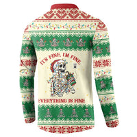 Funny Skeleton Christmas Button Sweatshirt It's Fine I'm Fine Everything Is Fine - Wonder Print Shop